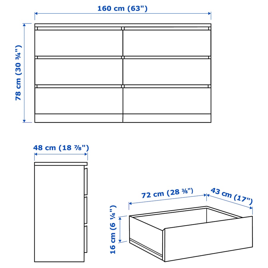(UUSI) Ikea Malm 6 Laatikkoinen Lipasto/Senkki Kalustori