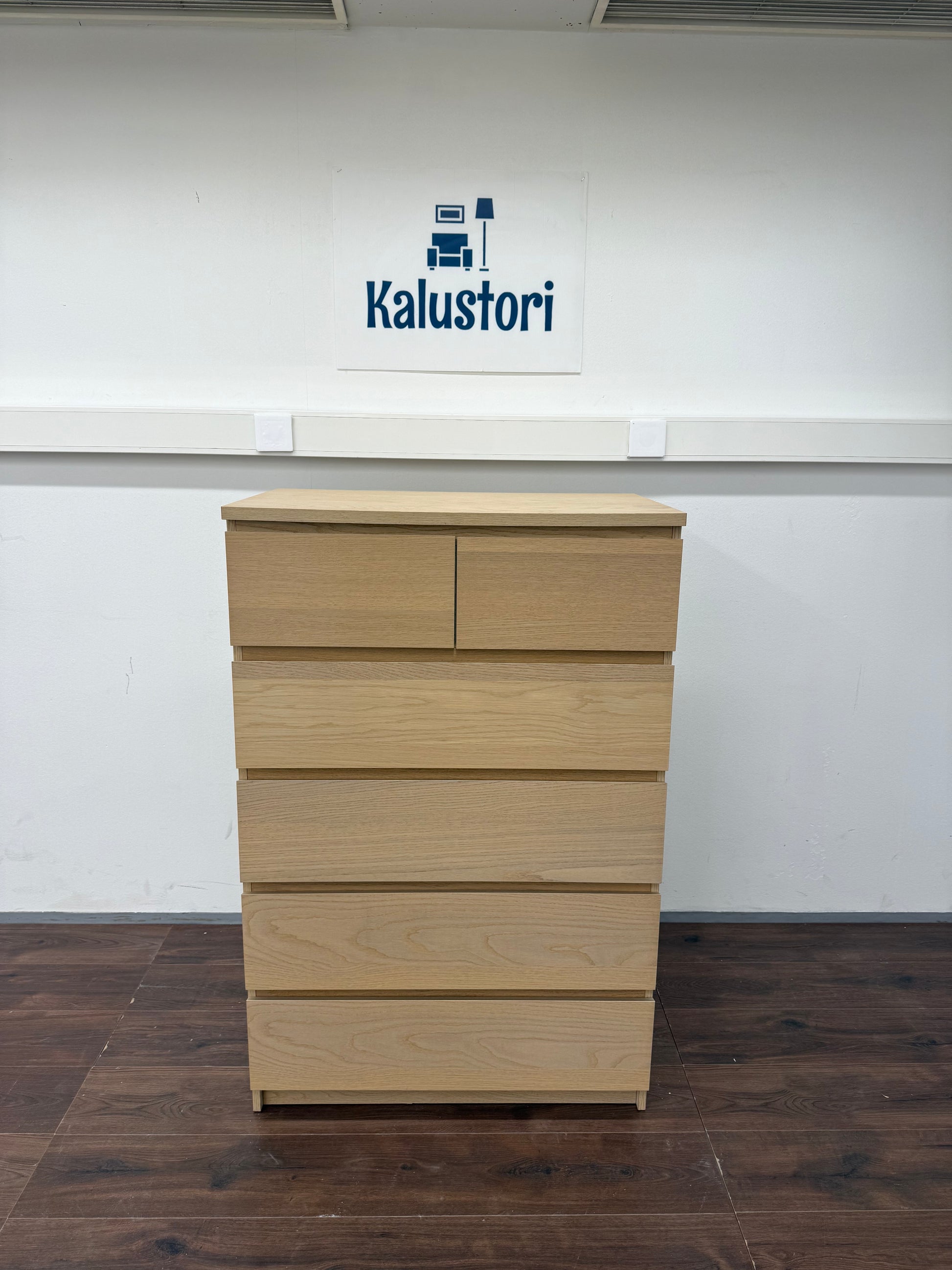 Ikea MALM Lipasto, 6 laatikkoa, vaaleaksi petsattu tammiviilu, 80x123 cm Kalustori