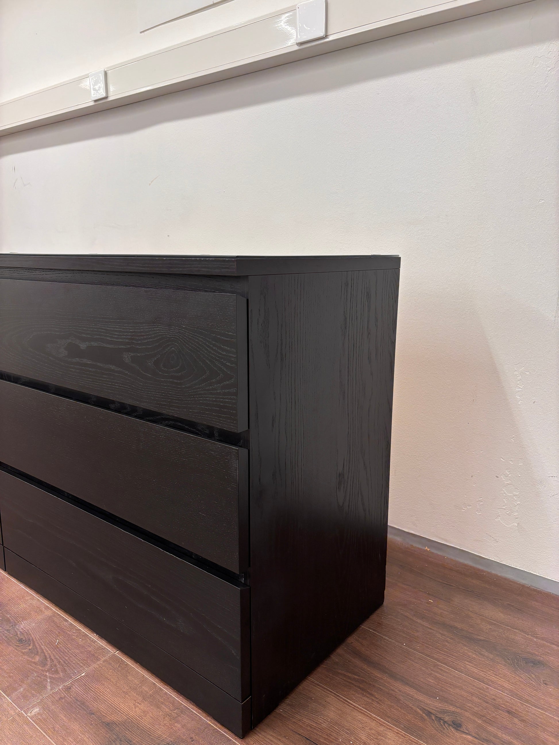Ikea Malm 6 Laatikkoa Lipasto, musta, 160x78 cm/Senkki (Lasilevyllä) Kalustori