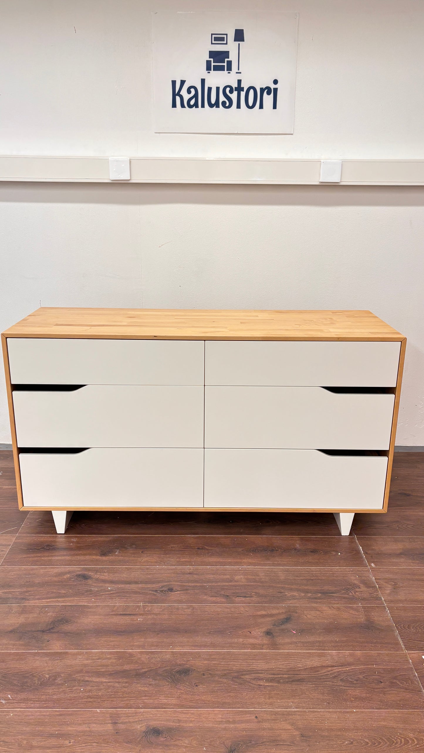 Ikea Mandal valkoinen ja luonnonvärinen kuuden laatikon lipasto Kalustori
