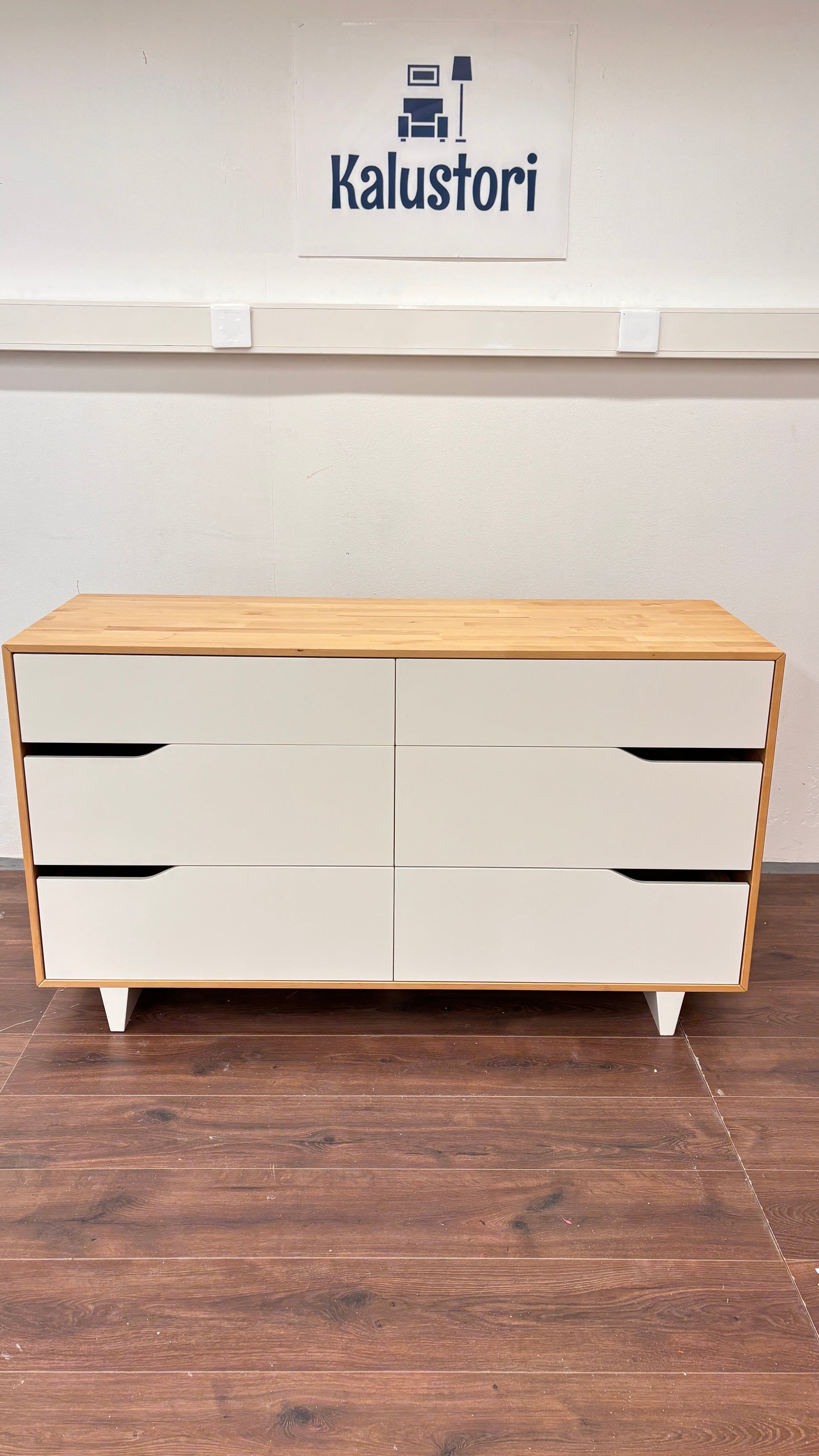 Ikea Mandal valkoinen ja luonnonvärinen kuuden laatikon lipasto Kalustori