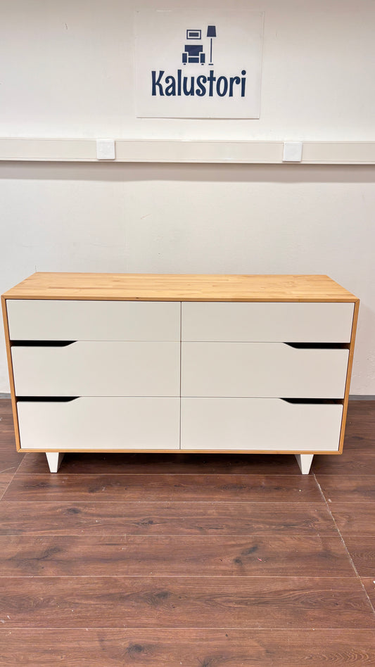 Ikea Mandal valkoinen ja luonnonvärinen kuuden laatikon lipasto Kalustori