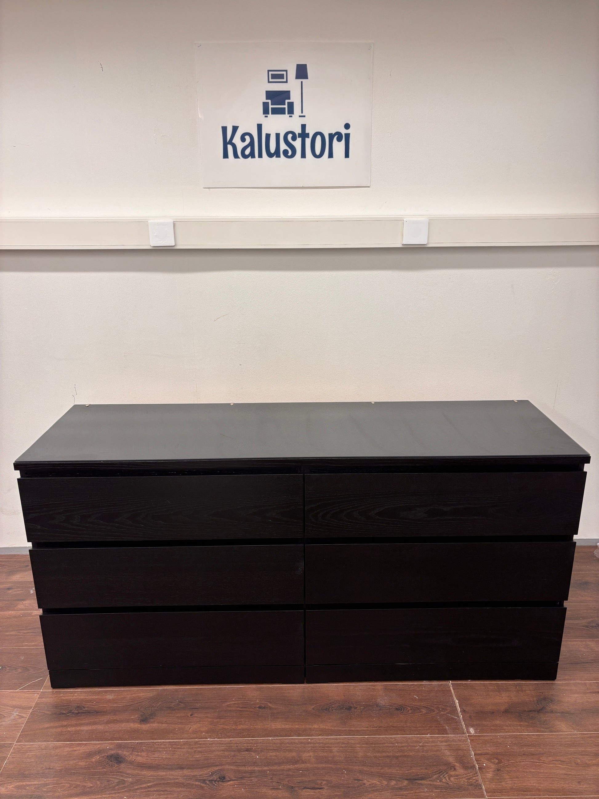 Ikea Malm 6 Laatikkoa Lipasto, musta, 160x78 cm/Senkki (Lasilevyllä) Kalustori