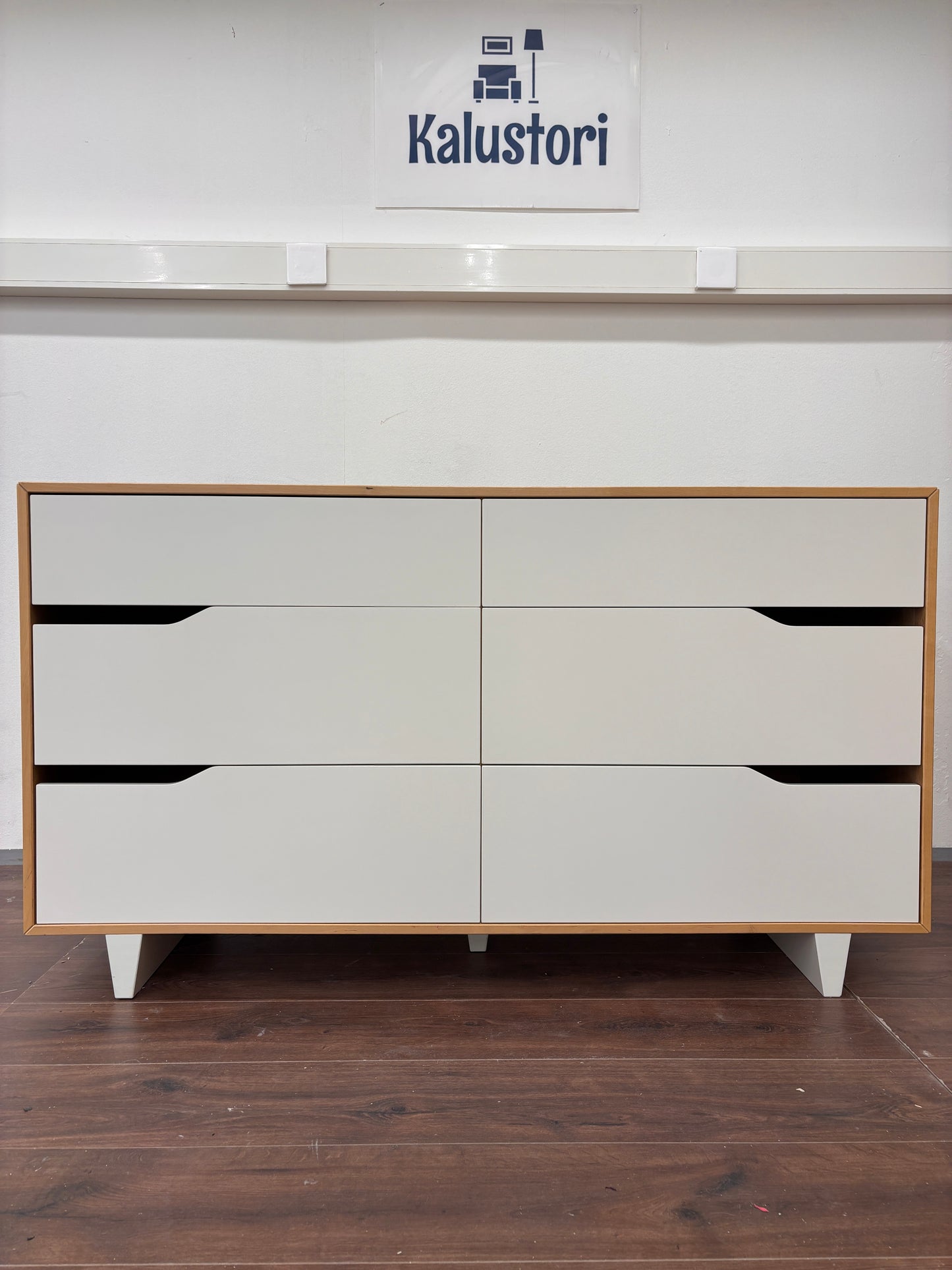 Ikea Mandal valkoinen ja luonnonvärinen kuuden laatikon lipasto Kalustori