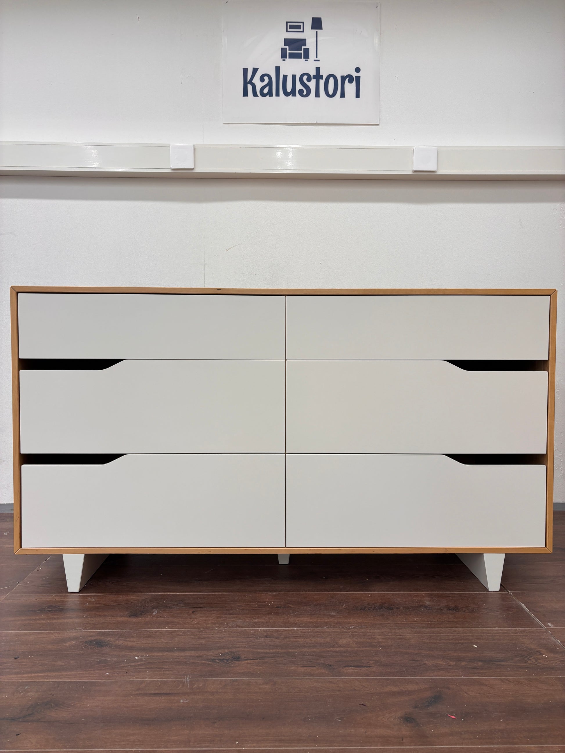 Ikea Mandal valkoinen ja luonnonvärinen kuuden laatikon lipasto Kalustori