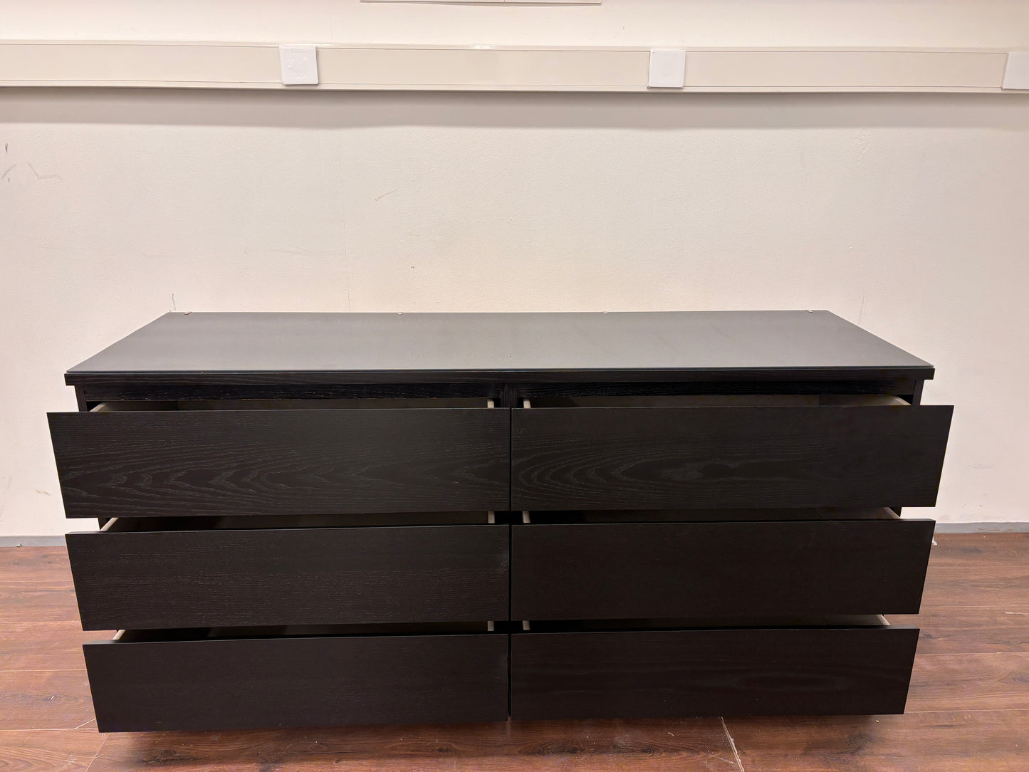 Ikea Malm 6 Laatikkoa Lipasto, musta, 160x78 cm/Senkki (Lasilevyllä) Kalustori
