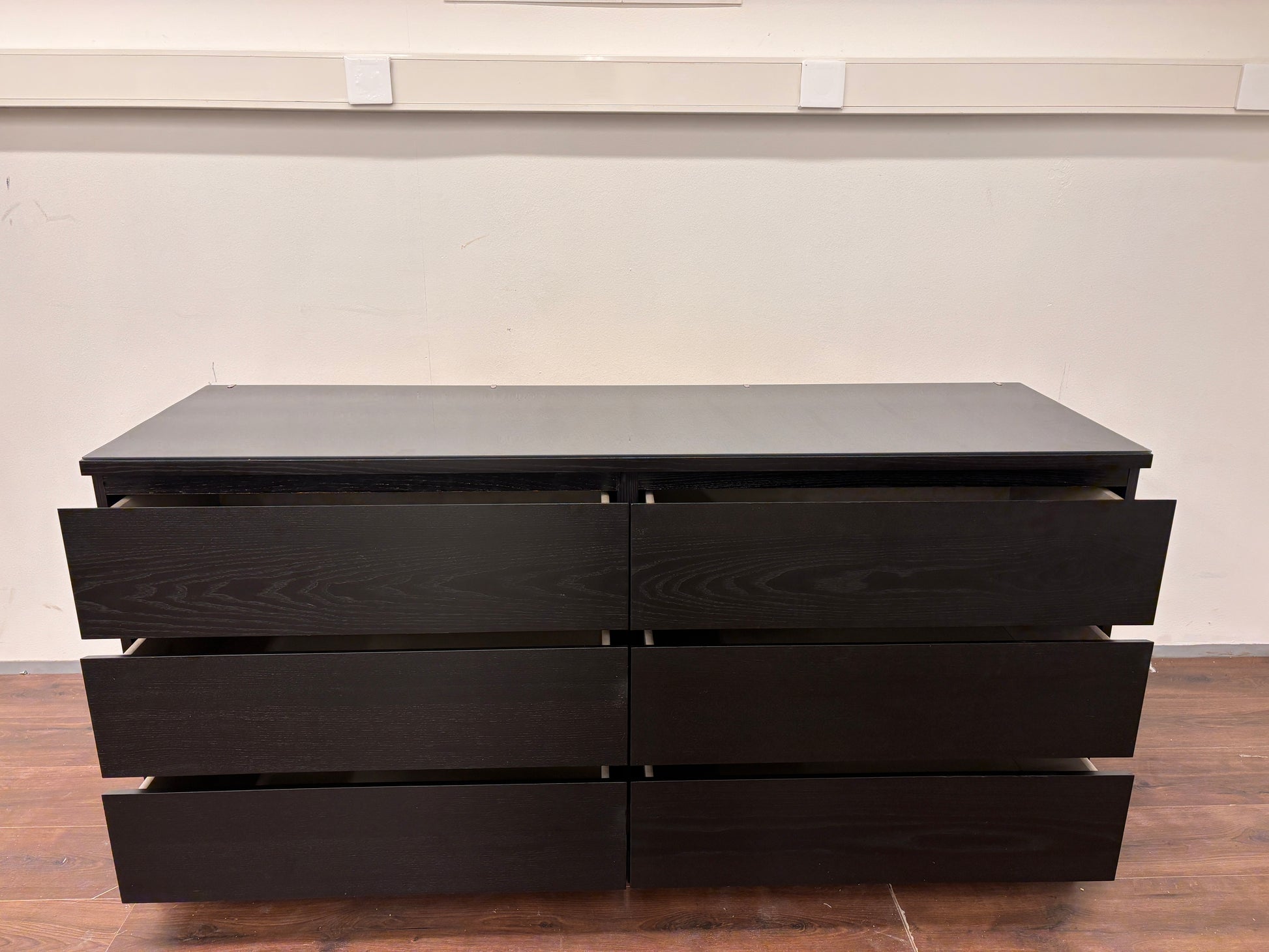 Ikea Malm 6 Laatikkoa Lipasto, musta, 160x78 cm/Senkki (Lasilevyllä) Kalustori