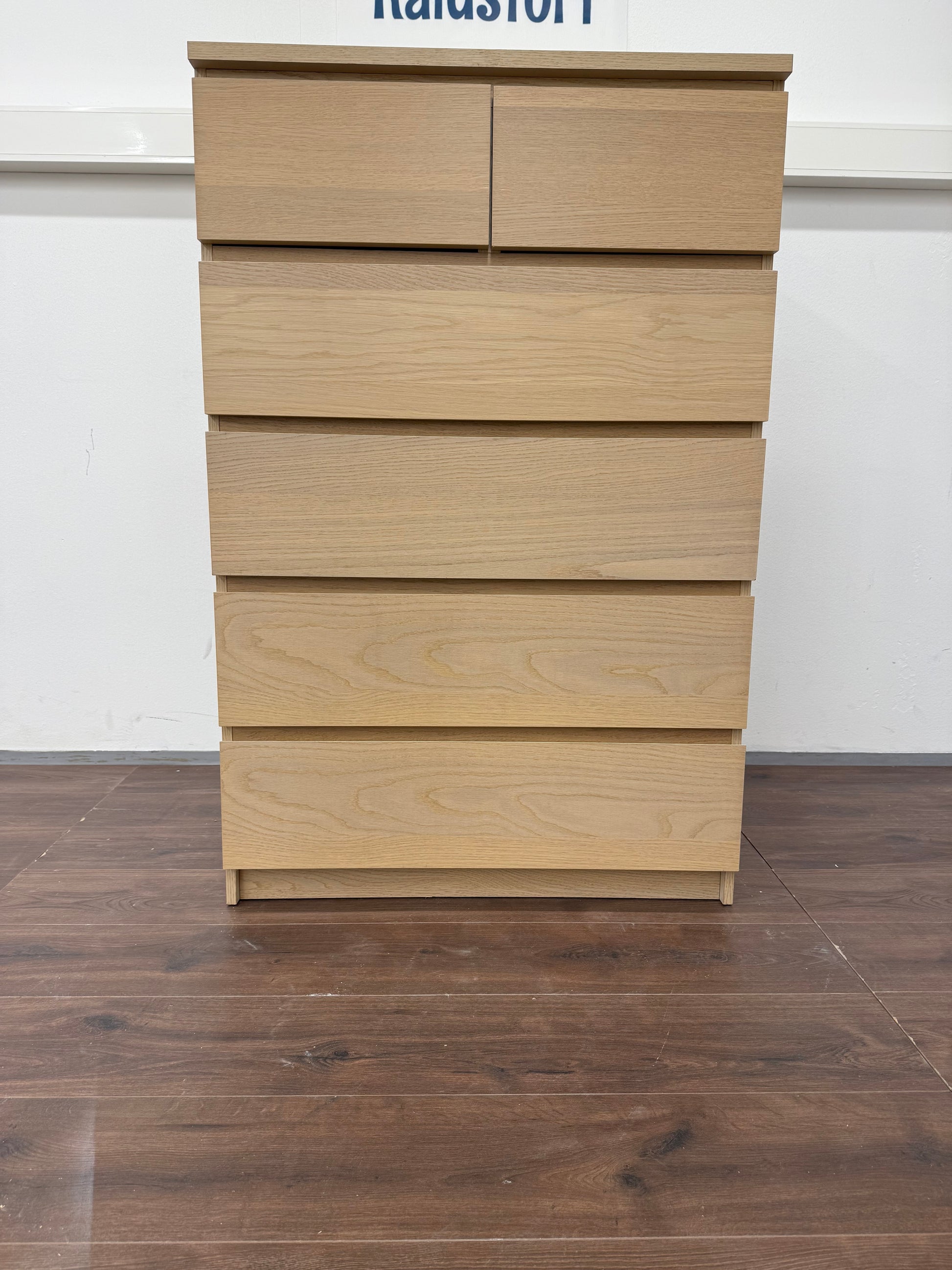 Ikea MALM Lipasto, 6 laatikkoa, vaaleaksi petsattu tammiviilu, 80x123 cm Kalustori