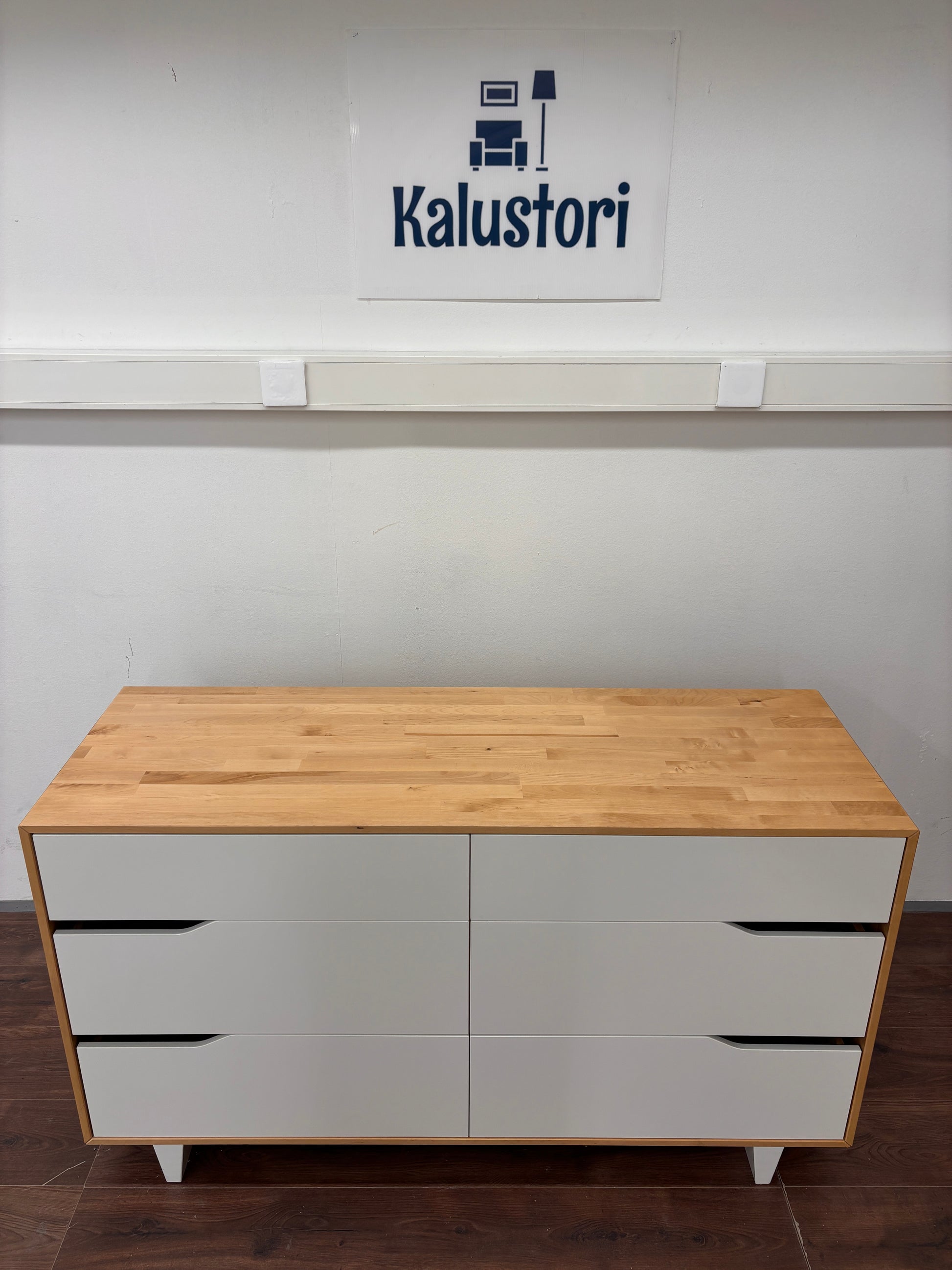 Ikea Mandal valkoinen ja luonnonvärinen kuuden laatikon lipasto Kalustori