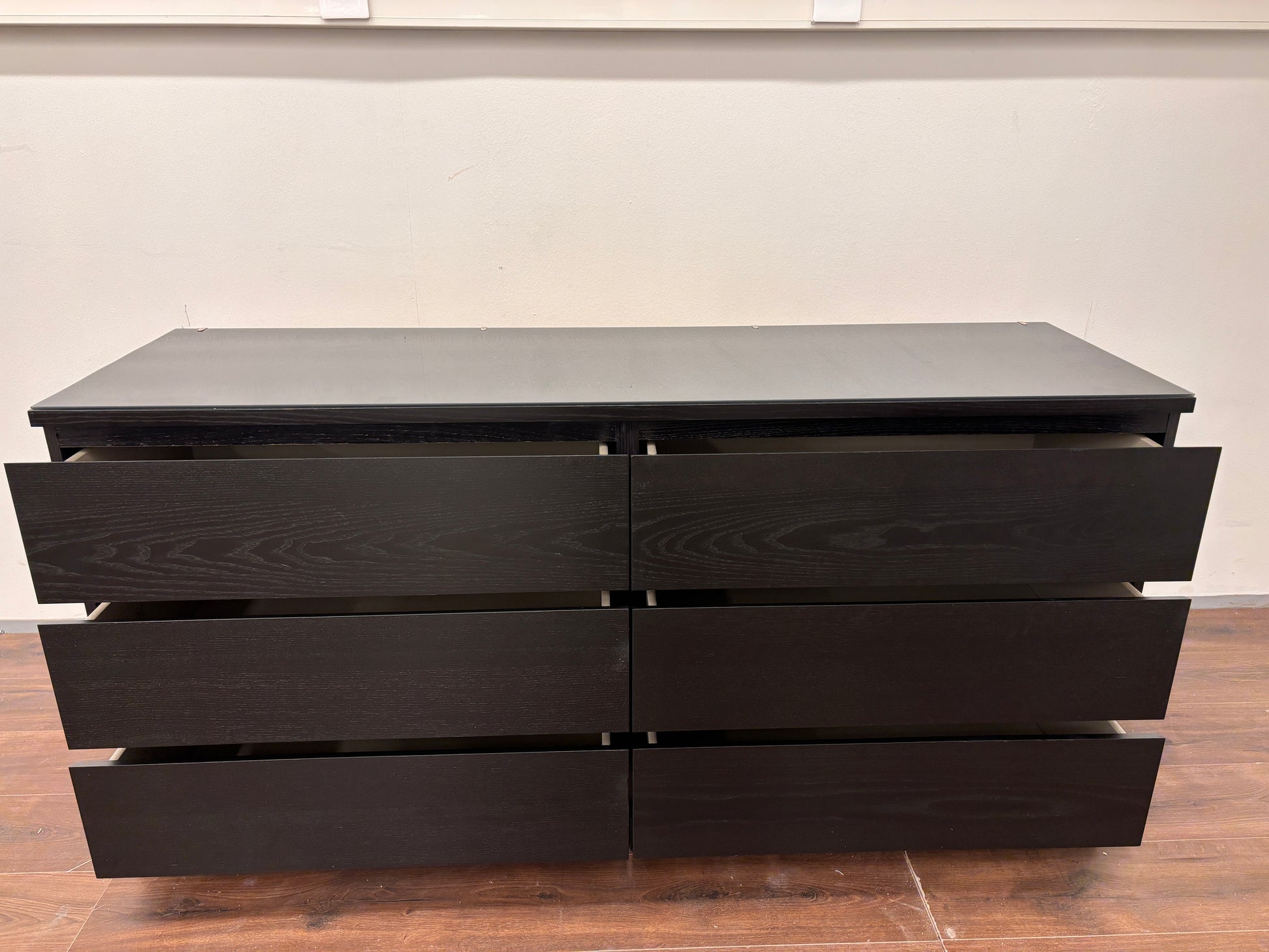 Ikea Malm 6 Laatikkoa Lipasto, musta, 160x78 cm/Senkki (Lasilevyllä) Kalustori