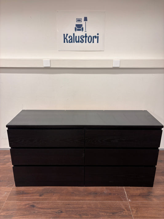 Ikea Malm 6 Laatikkoa Lipasto, musta, 160x78 cm/Senkki (Lasilevyllä) Kalustori