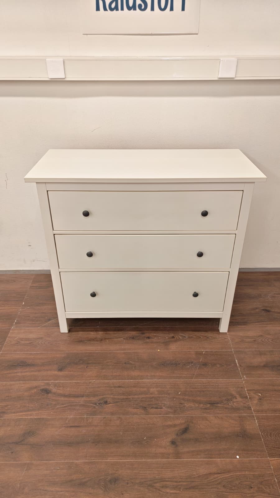 Ikea HEMNES Lipasto, 3 laatikkoa, valkoiseksi petsattu, 108x96 cm Kalustori