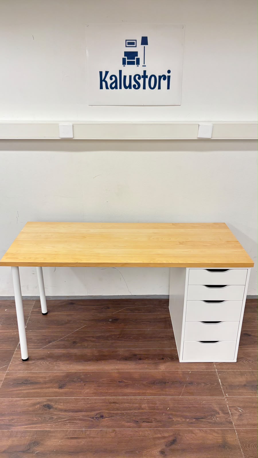 Ikea ANFALLARE / ALEX Työpöytä, bambu/valkoinen, 140x65 cm Kalustori