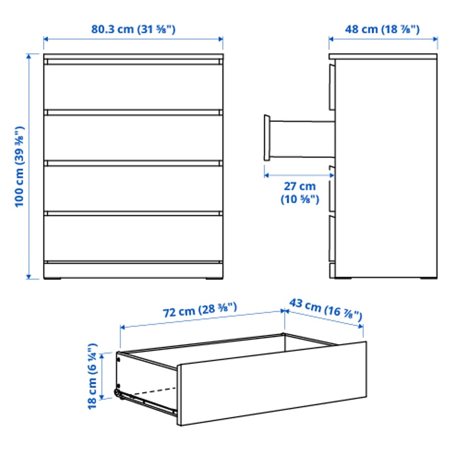 (UUSI) Ikea Malm 4 Laatikkoinen Lipasto Kalustori